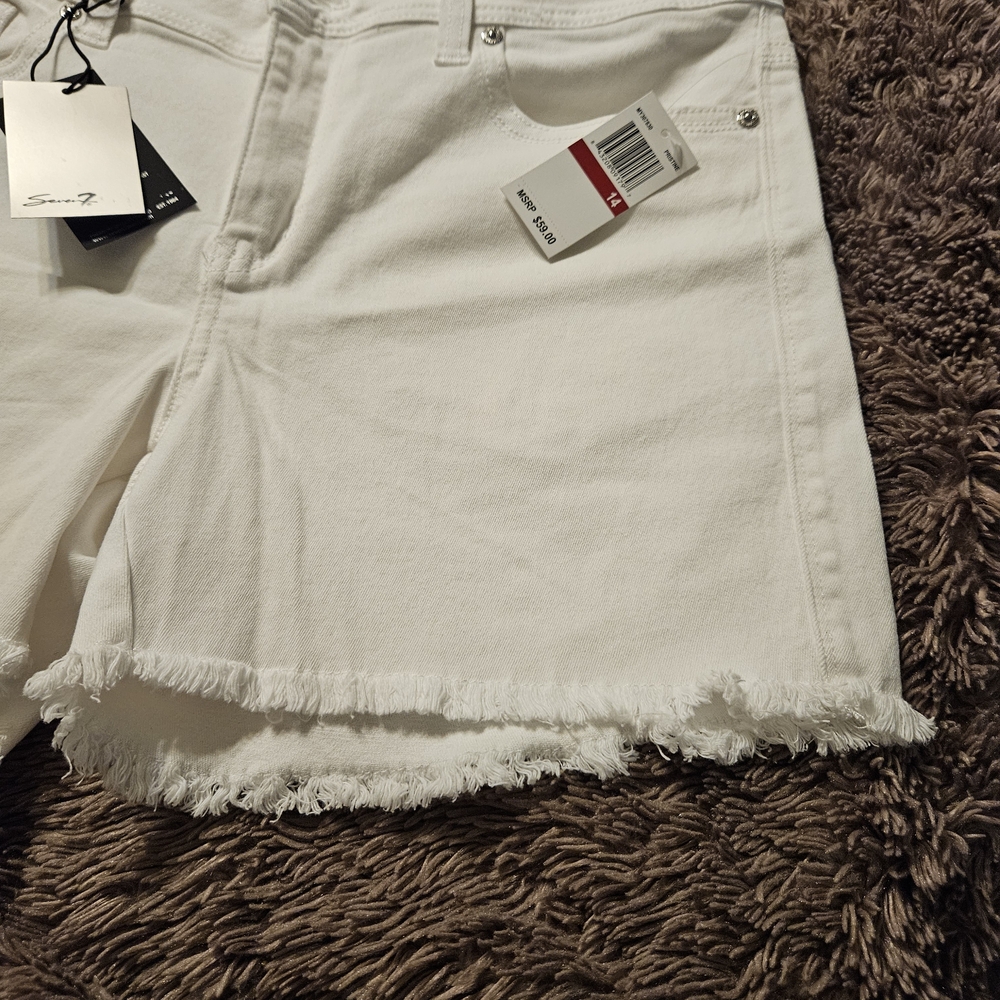 Seven7 Women's Frayed Hem White Jean Shorts